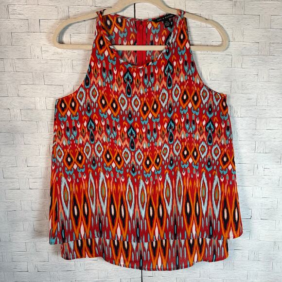 Zac & Rachel sleeveless top Aztec Western print colorful orange & red fall - Picture 1 of 9